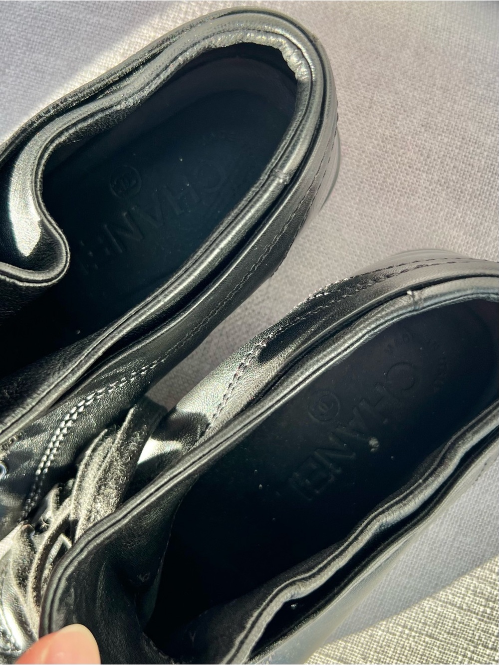 Chanel Lambskin Patent Cap Toe CC Sneakers - Picture 2 of 11